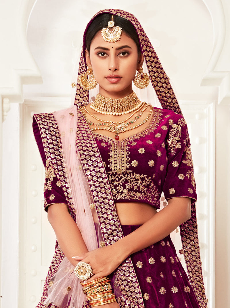 Heavy Bridal Ruby Pink Lehenga Detailed with Golden Hand Work –  archerslounge