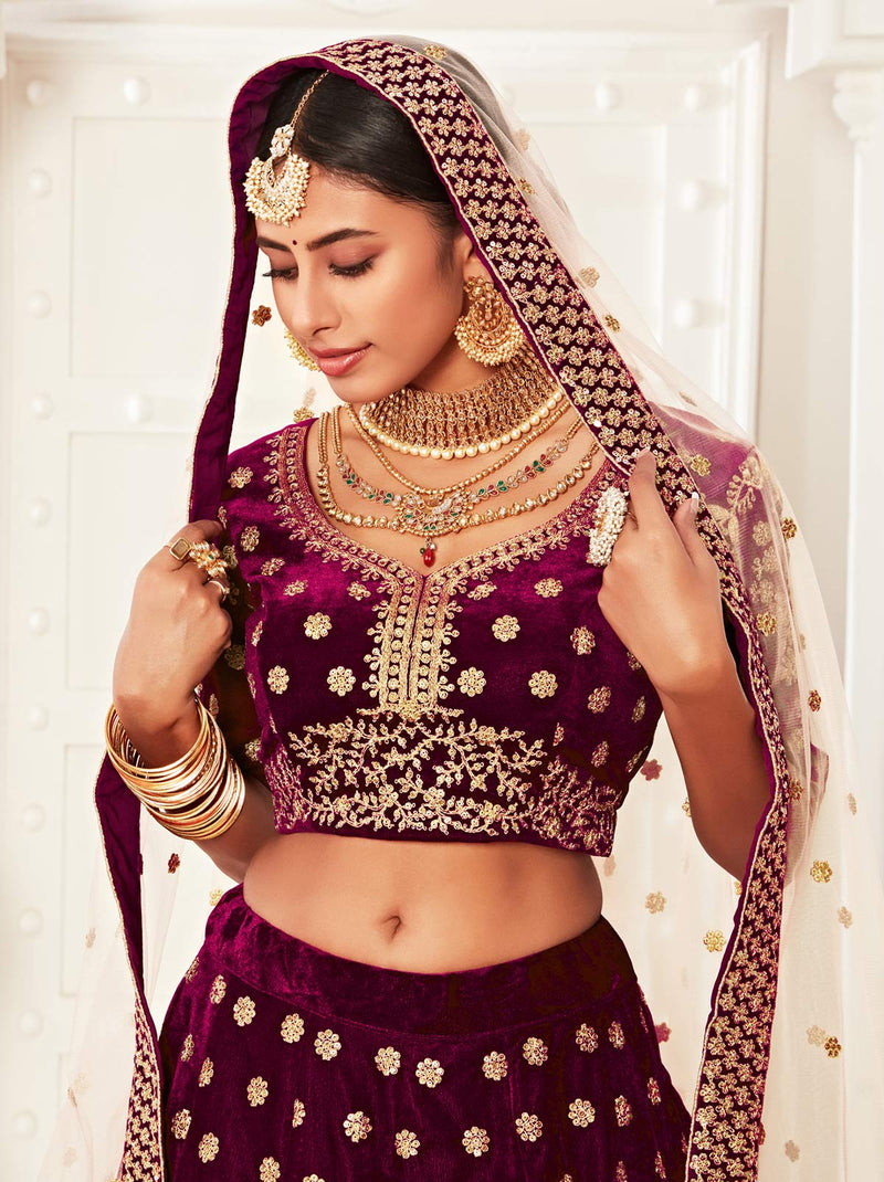 MAROON BRIDAL LEHENGA WITH GOLDEN EMBROIDERY -