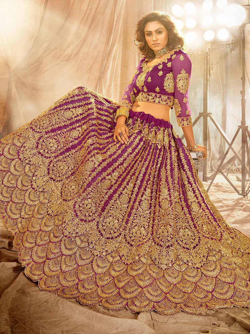 Perfect Partywear Purple Net Lehenga With Astonishing Embroidered Net Dupatta - TrendOye