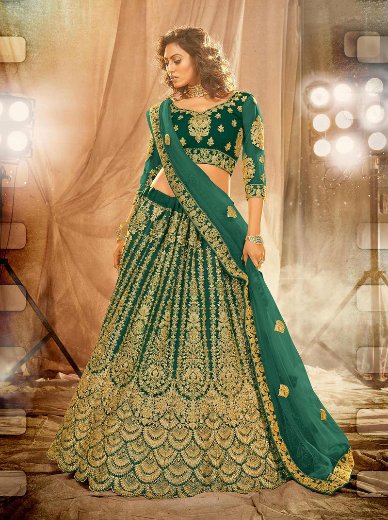 Gracious Flowy Green Lehenga With Overall Embroidery detailing - TrendOye