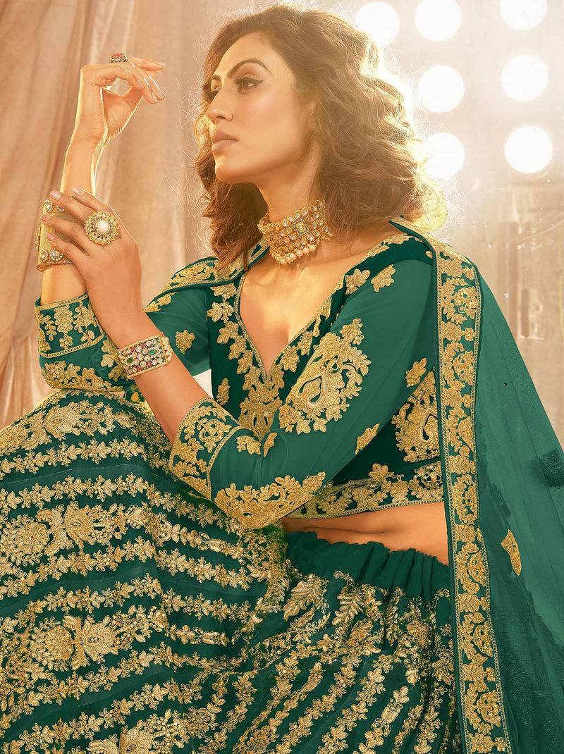 Gracious Flowy Green Lehenga With Overall Embroidery detailing - TrendOye