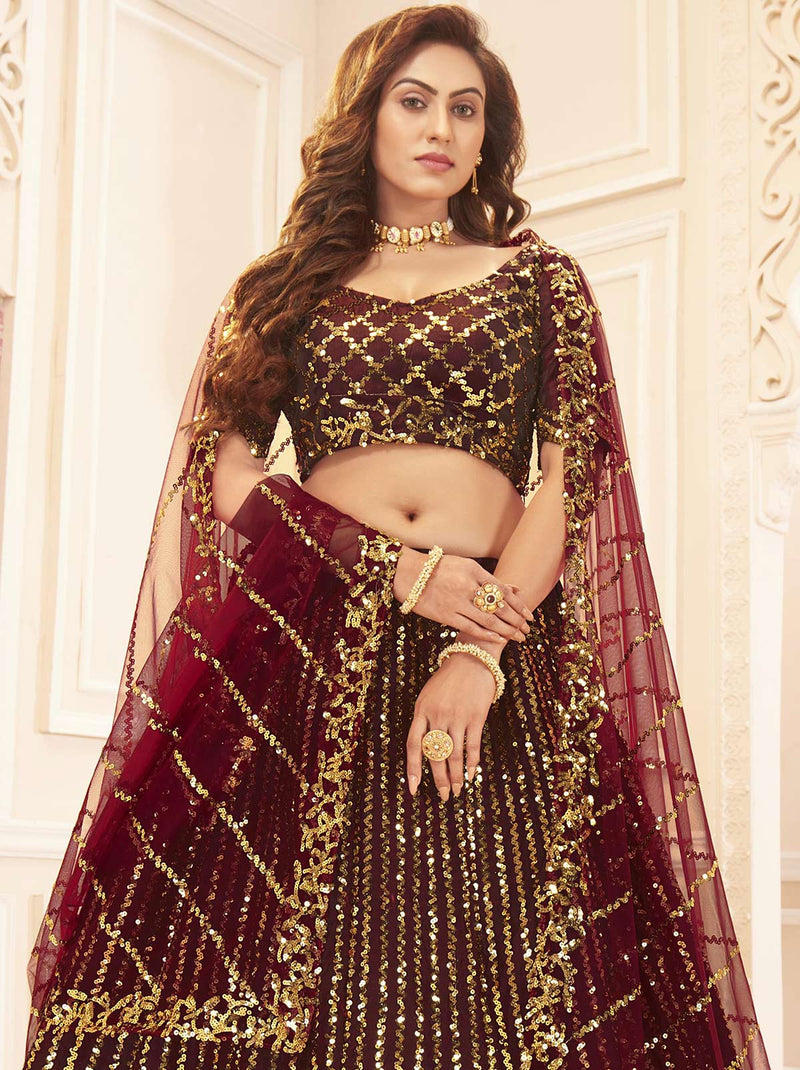 Dark Brown Velvet Circular Lehenga Choli 146835 | Pakistani bridal dresses  online, Latest bridal lehenga, Indian bridal dress