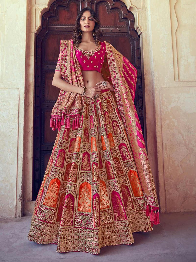 Buy Melon Peach Ombre Lehenga In Net And Sequins Fabric With Heavily Hand  Embroidered Choli And Choker Dupatta Online - Kalki Fashion