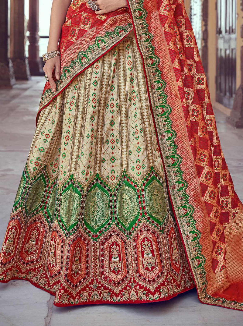 Green Sequins Banarasi Designer Semi-Stitched Lehenga Choli – Cygnus Fashion
