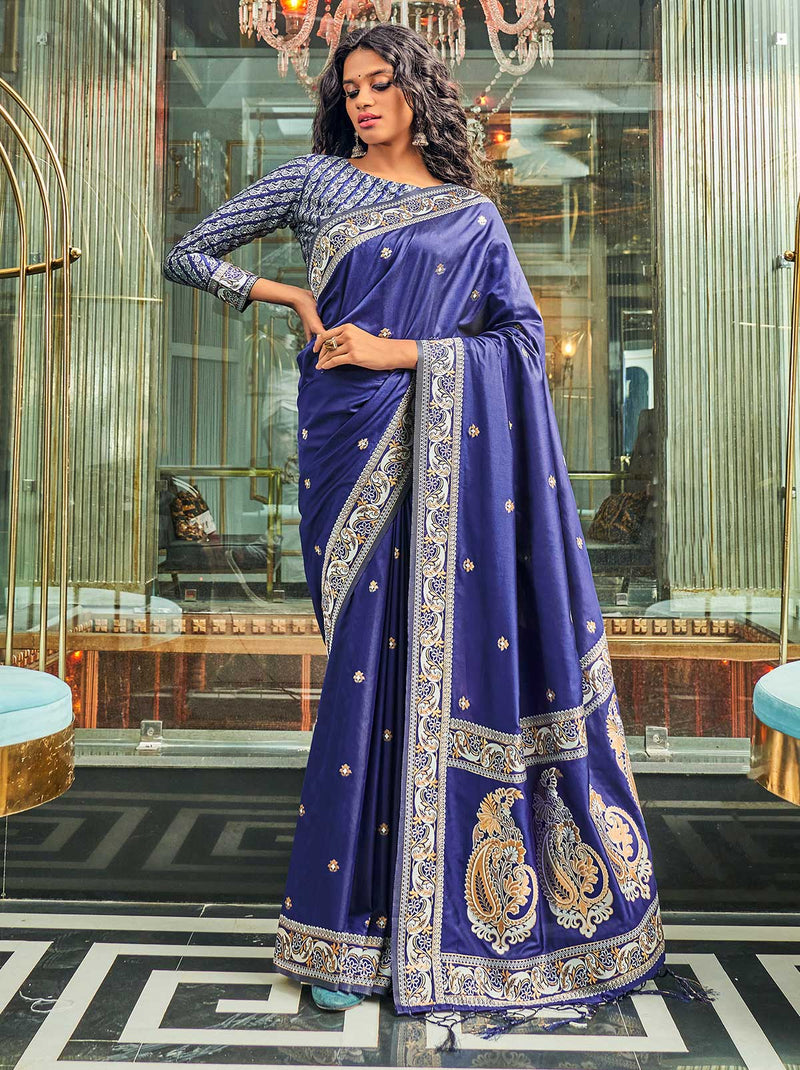 Beautiful Blue color TrendOye Saree with Designer Blouse piece - TrendOye