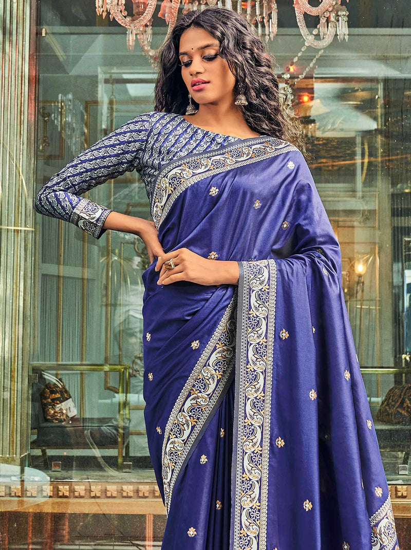 Beautiful Blue color TrendOye Saree with Designer Blouse piece - TrendOye