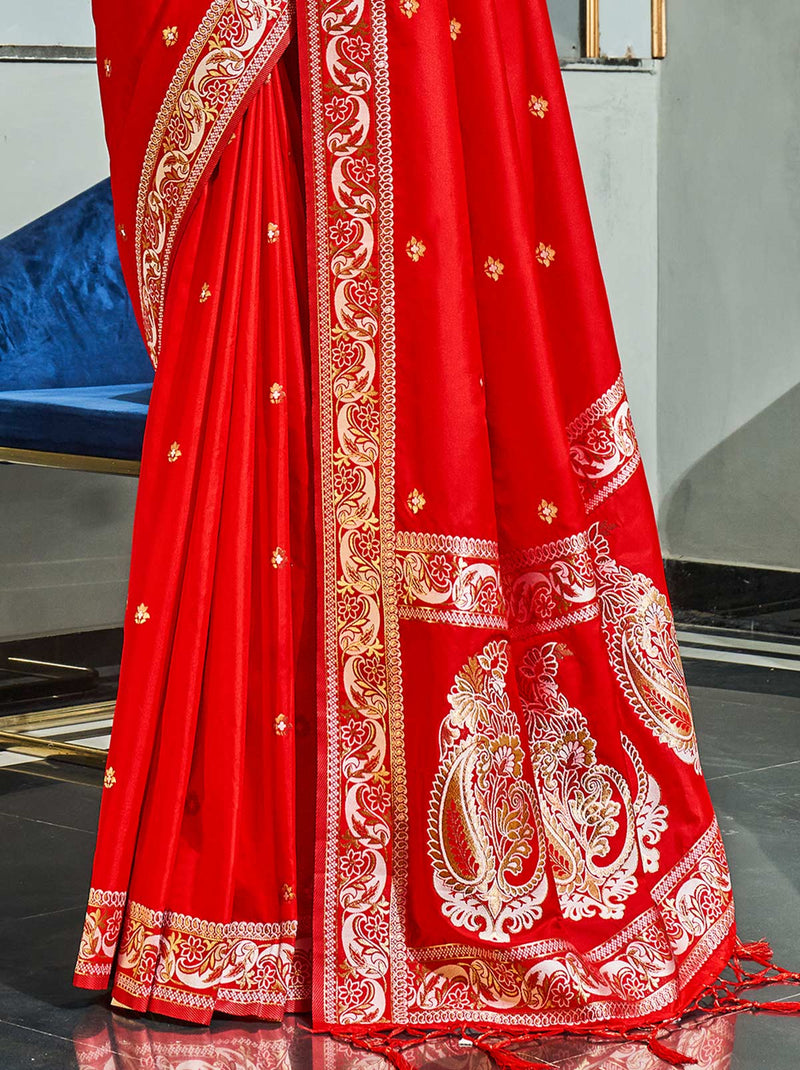 Stunningly Hot Red TrendOye Saree with designer blouse piece - TrendOye