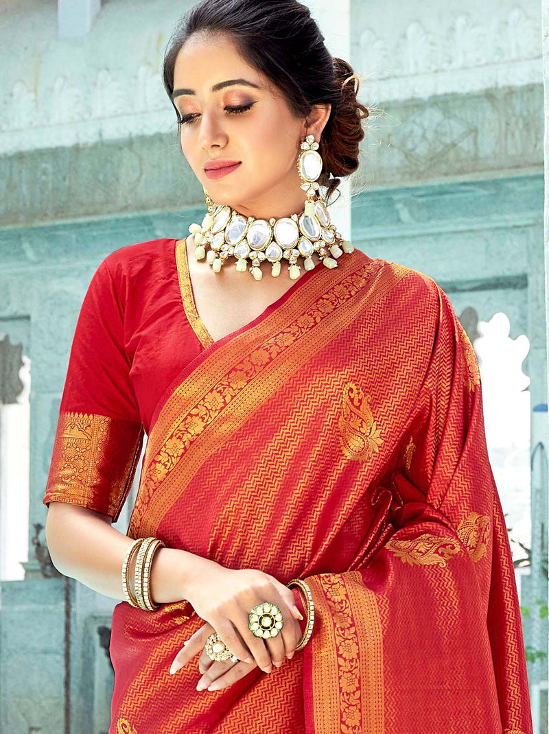 Ravishing Red Color TrendOye Saree with Designer Blouse Piece - TrendOye