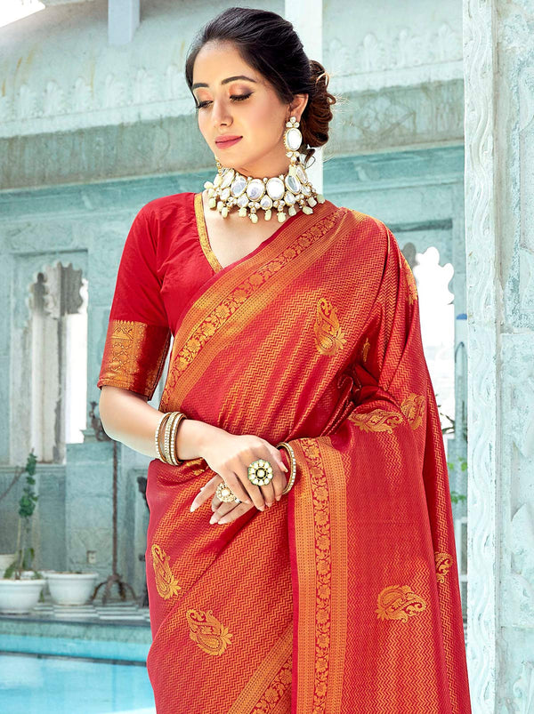 Ravishing Red Color TrendOye Saree with Designer Blouse Piece - TrendOye