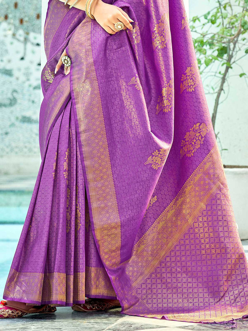 Heart throbbing Purple Trendoye Designer Saree With Soft Zari Weaving Work - TrendOye