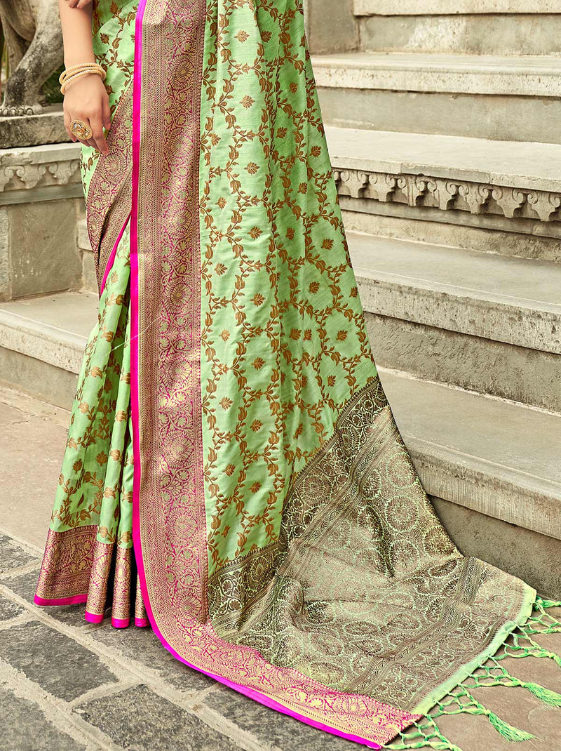 Ravishing Mint Green Saree with Designer Blouse Piece - TrendOye