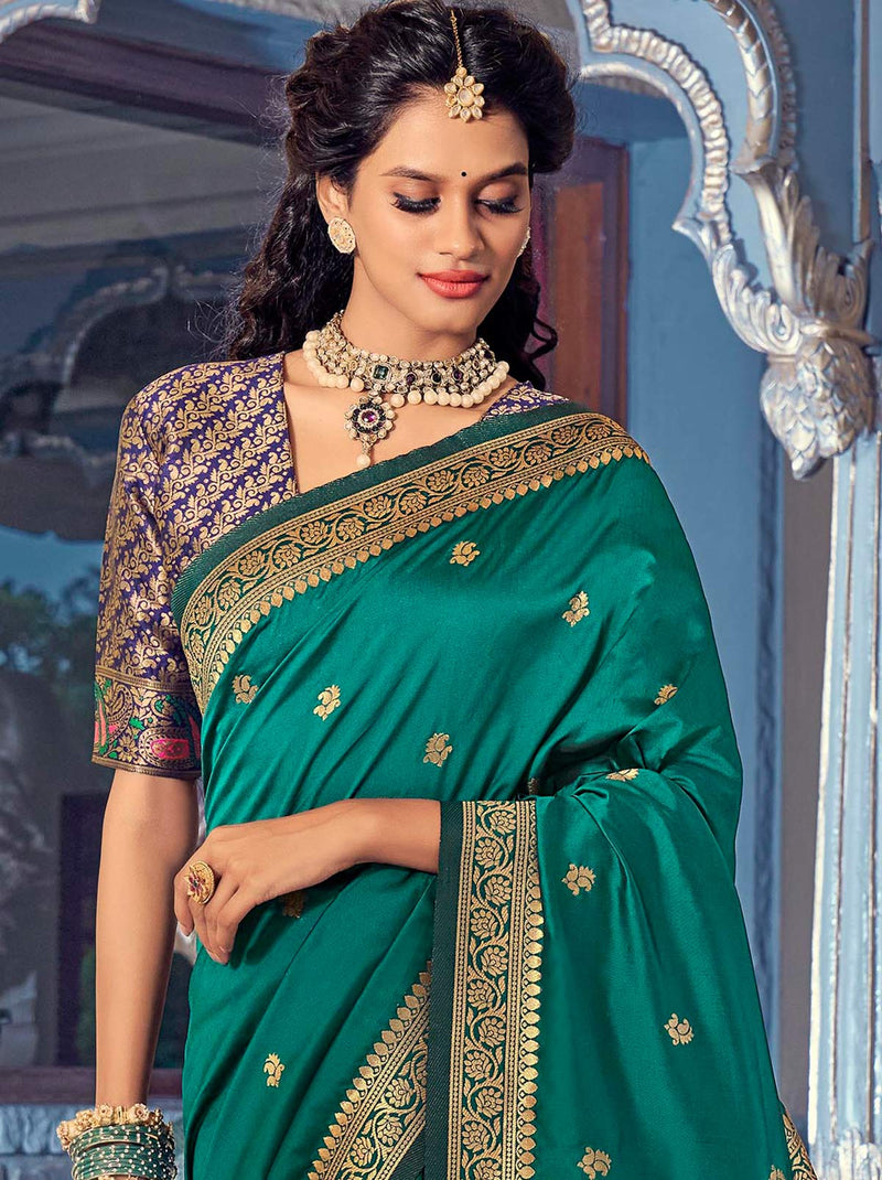 Oh So Stylish Dark Green Saree with Designer Blouse Piece - TrendOye