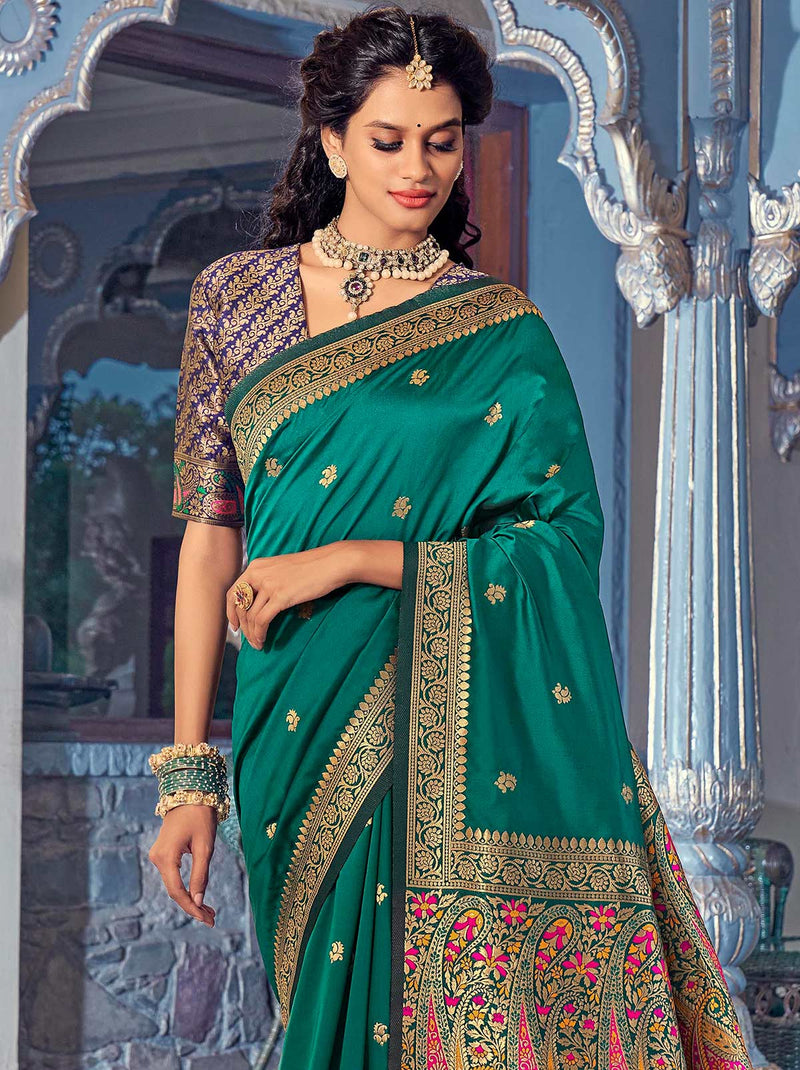Oh So Stylish Dark Green Saree with Designer Blouse Piece - TrendOye
