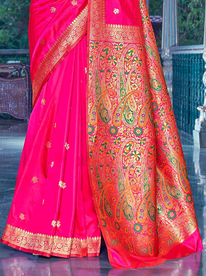 Dark Pink Wedding Saree With Designer Blouse Piece - TrendOye