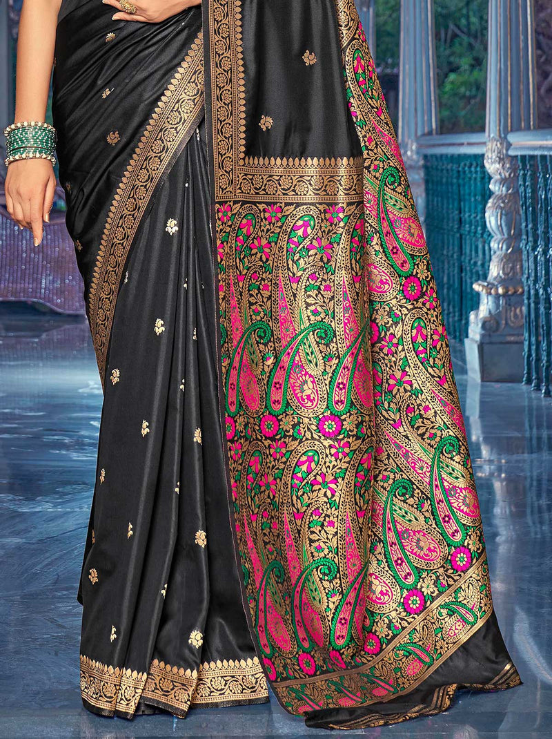 Black TrendOye South Silk Saree With Designer Blouse Piece - TrendOye