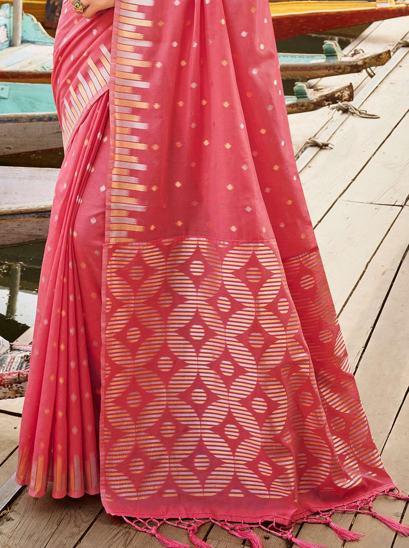 Bubbly Pink Color Saree With Designer Blouse Fabric - TrendOye