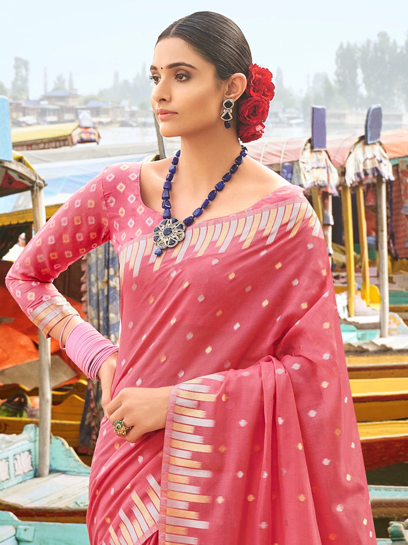 Bubbly Pink Color Saree With Designer Blouse Fabric - TrendOye