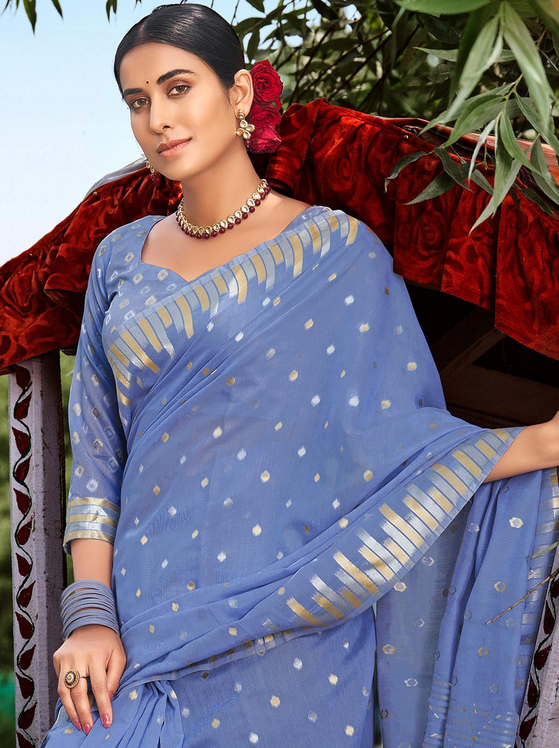 Beautiful Blue Color Saree With Premium Unstitched Blouse Fabric - TrendOye