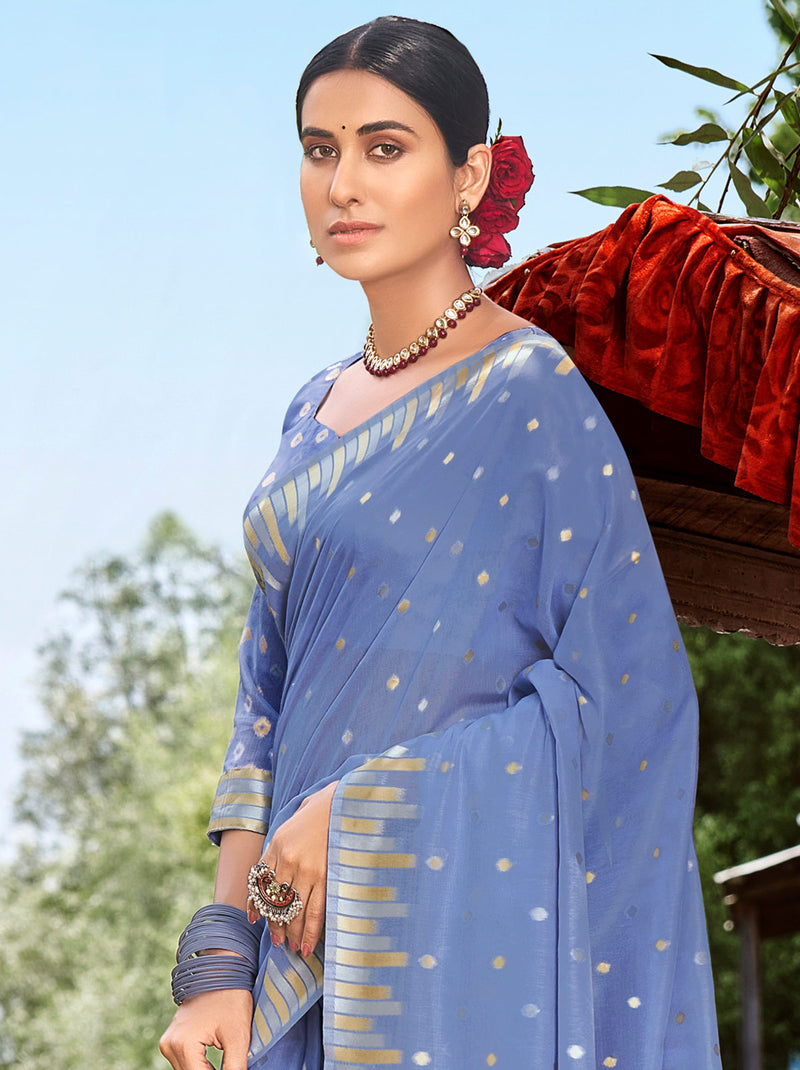 Beautiful Blue Color Saree With Premium Unstitched Blouse Fabric - TrendOye