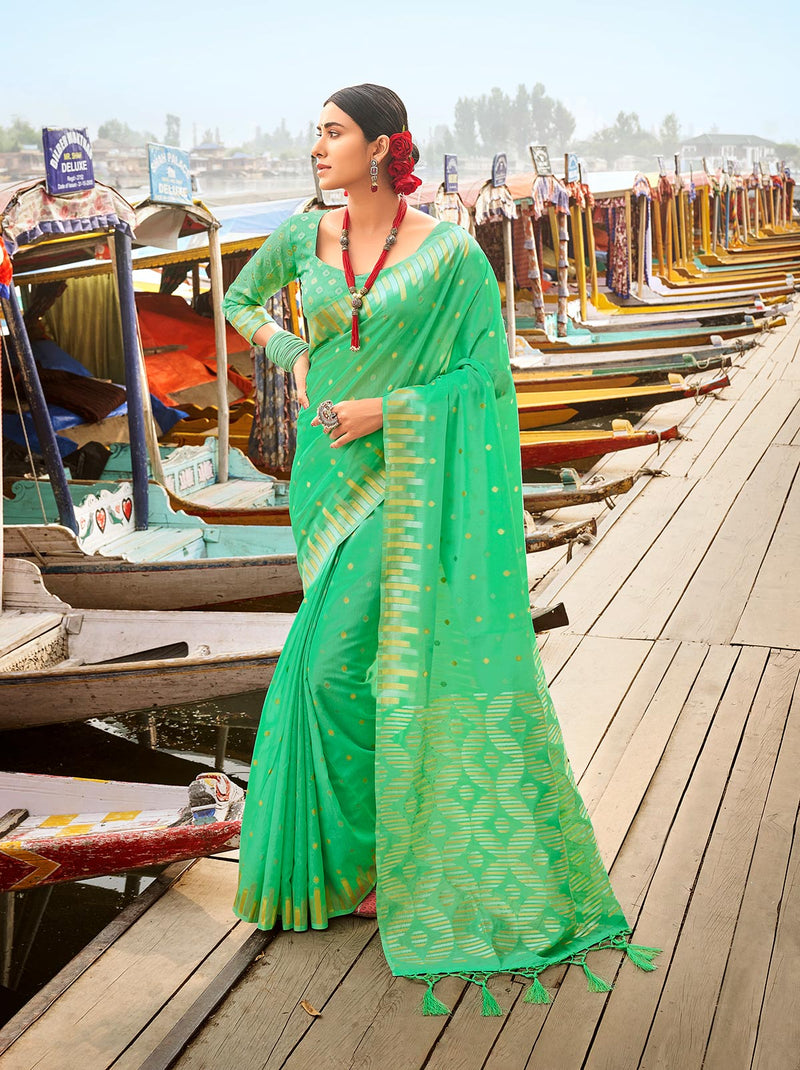 Light Green TrendOye Saree With Designer Blouse Piece - TrendOye