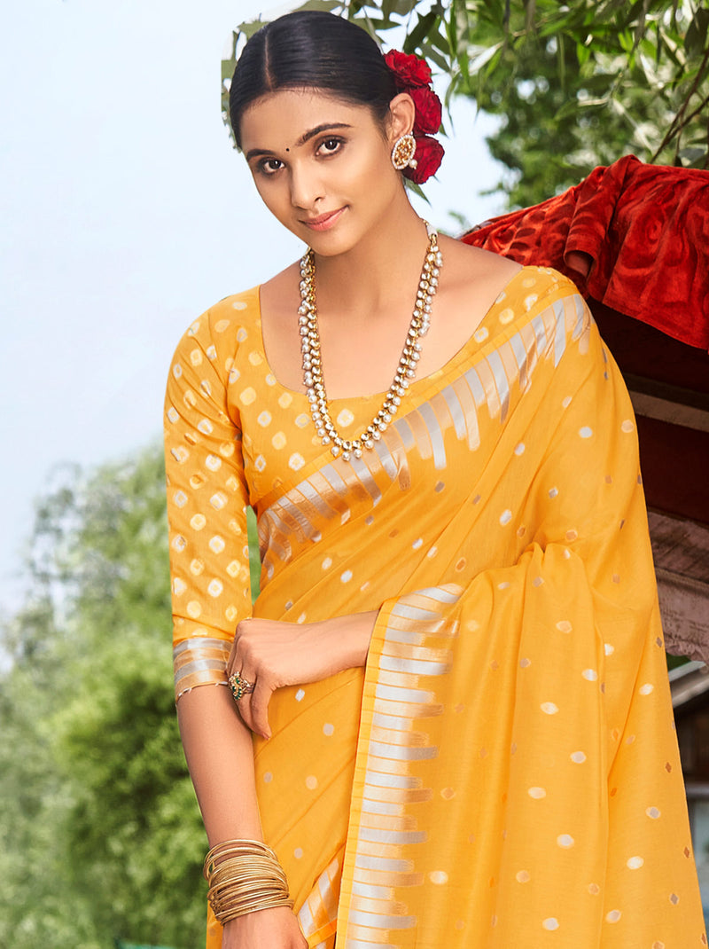 Yellow Designer TrendOye Saree With Soft Zari work Blouse Fabric - TrendOye