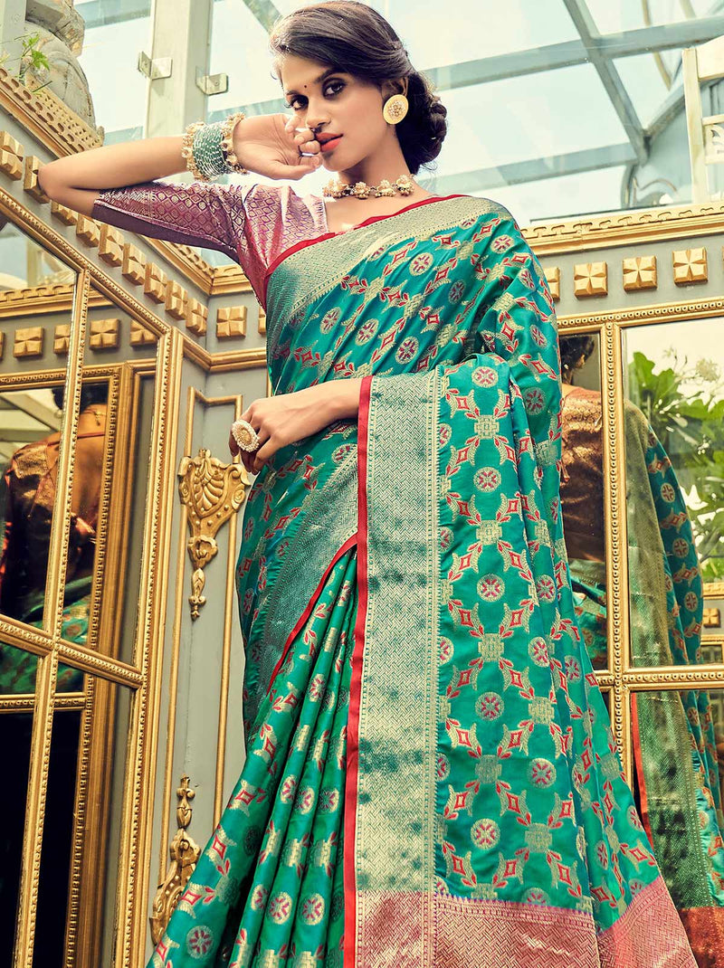Designer Green Color Saree With Classic blouse fabric - TrendOye