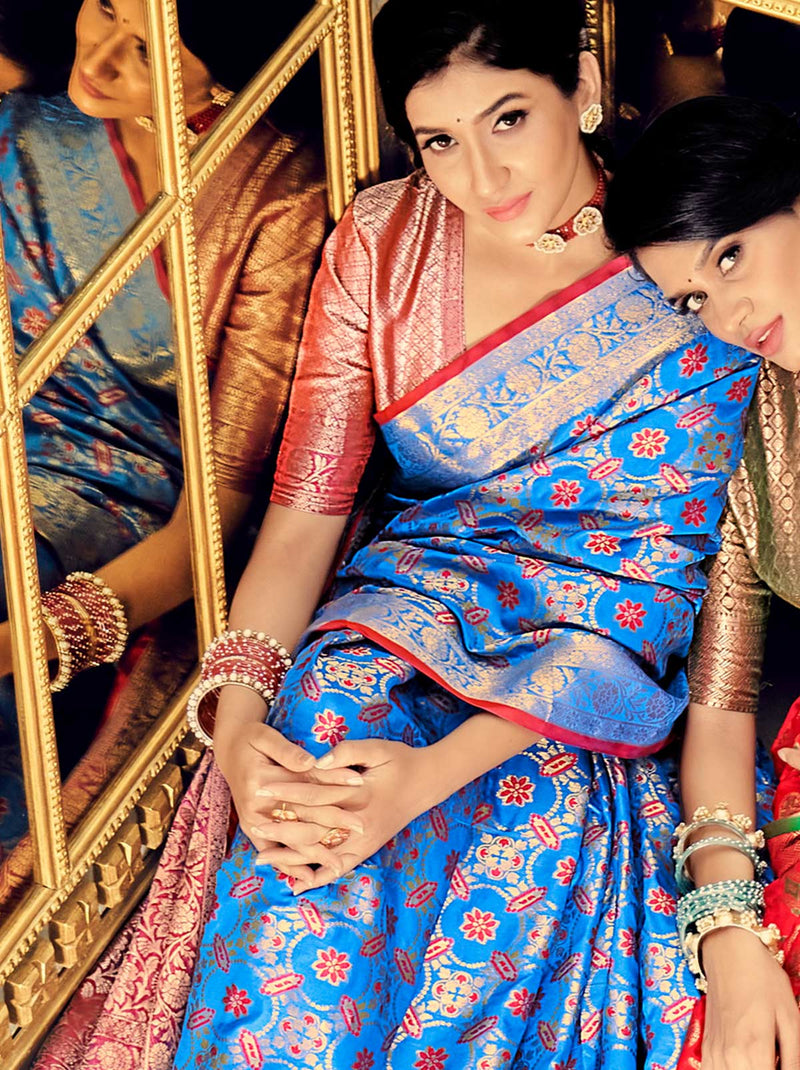 Image result for royal blue bridal saree | Saree color combinations, Indian  bridal, Hindu bride