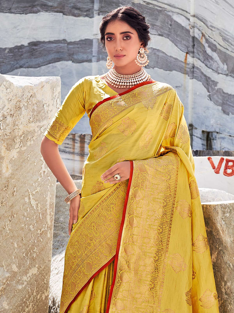 Oh So Calm Yellow TrendOye Designer Saree With Blouse Fabric - TrendOye