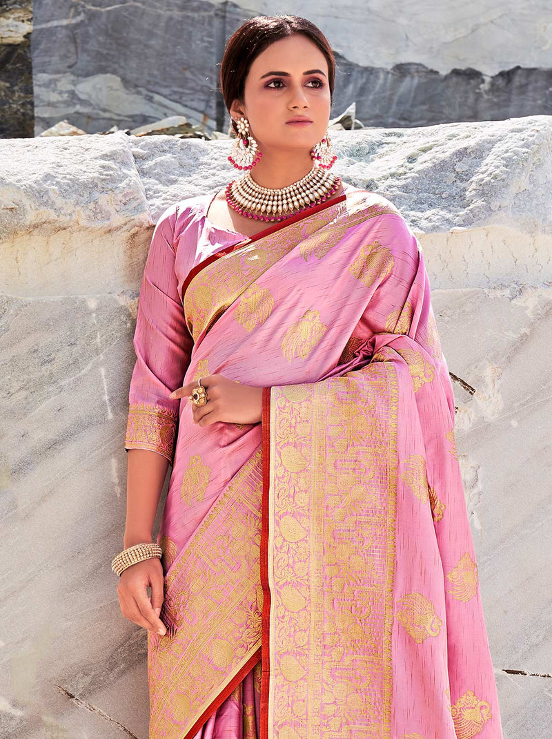 Merry Mauve Color Saree With Intricate Zari Work Detailing - TrendOye