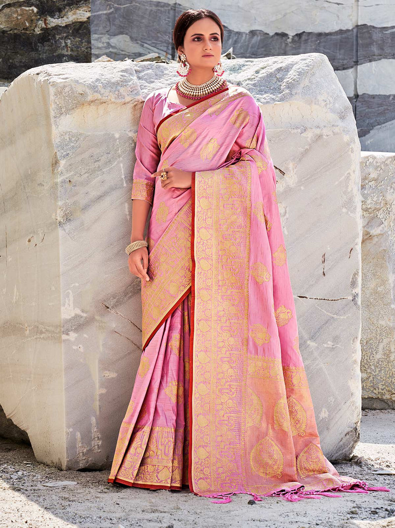 Merry Mauve Color Saree With Intricate Zari Work Detailing - TrendOye