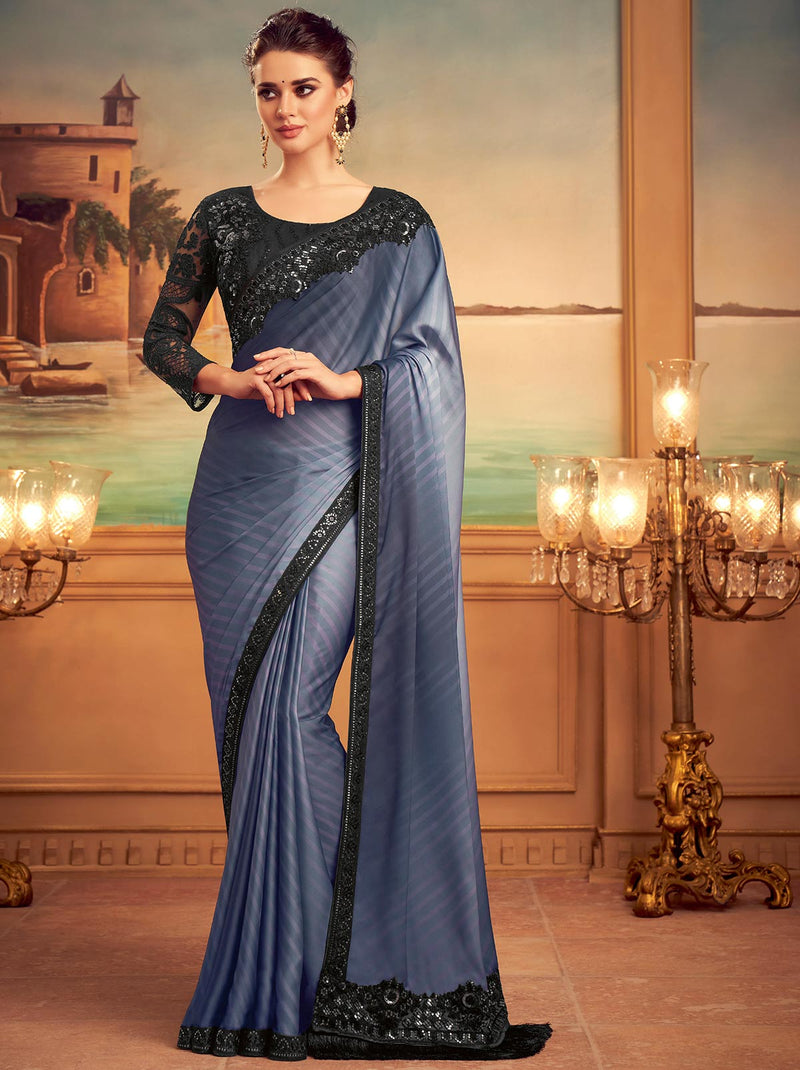 Wonderfully Grey designer saree with impressive embroidery work - TrendOye