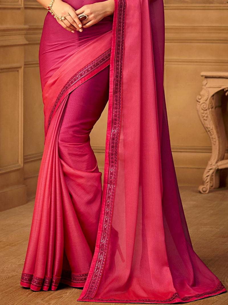 Classy brick red chiffon silk saree for events - TrendOye