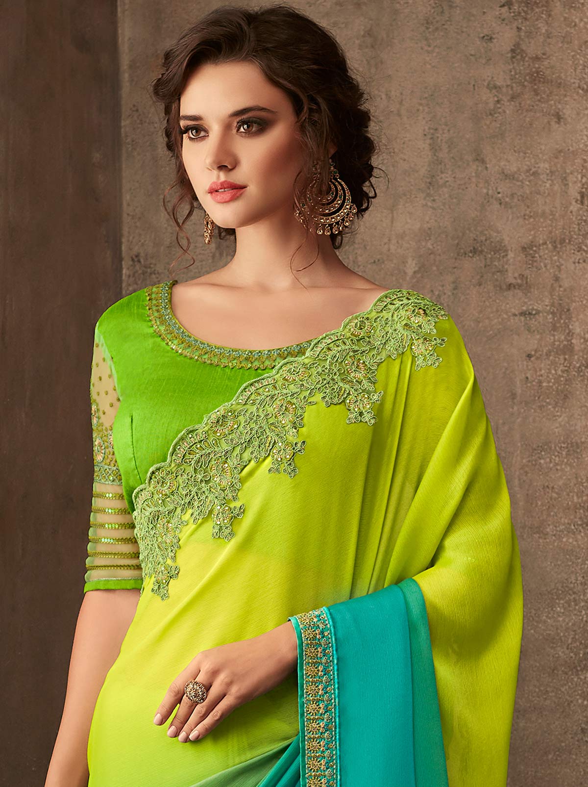 Eye-catching yellow blue gradient saree for events - TrendOye