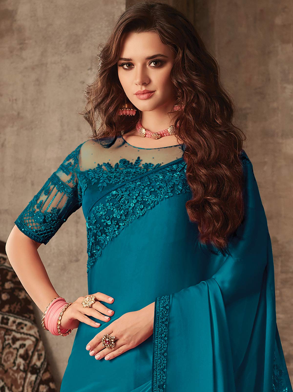 Aesthetically royal blue premium mulmul silk saree - TrendOye