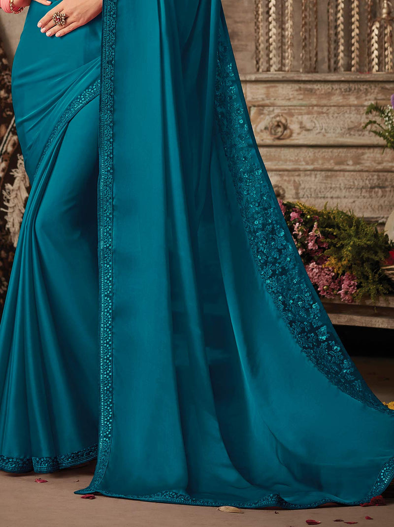 Aesthetically royal blue premium mulmul silk saree - TrendOye