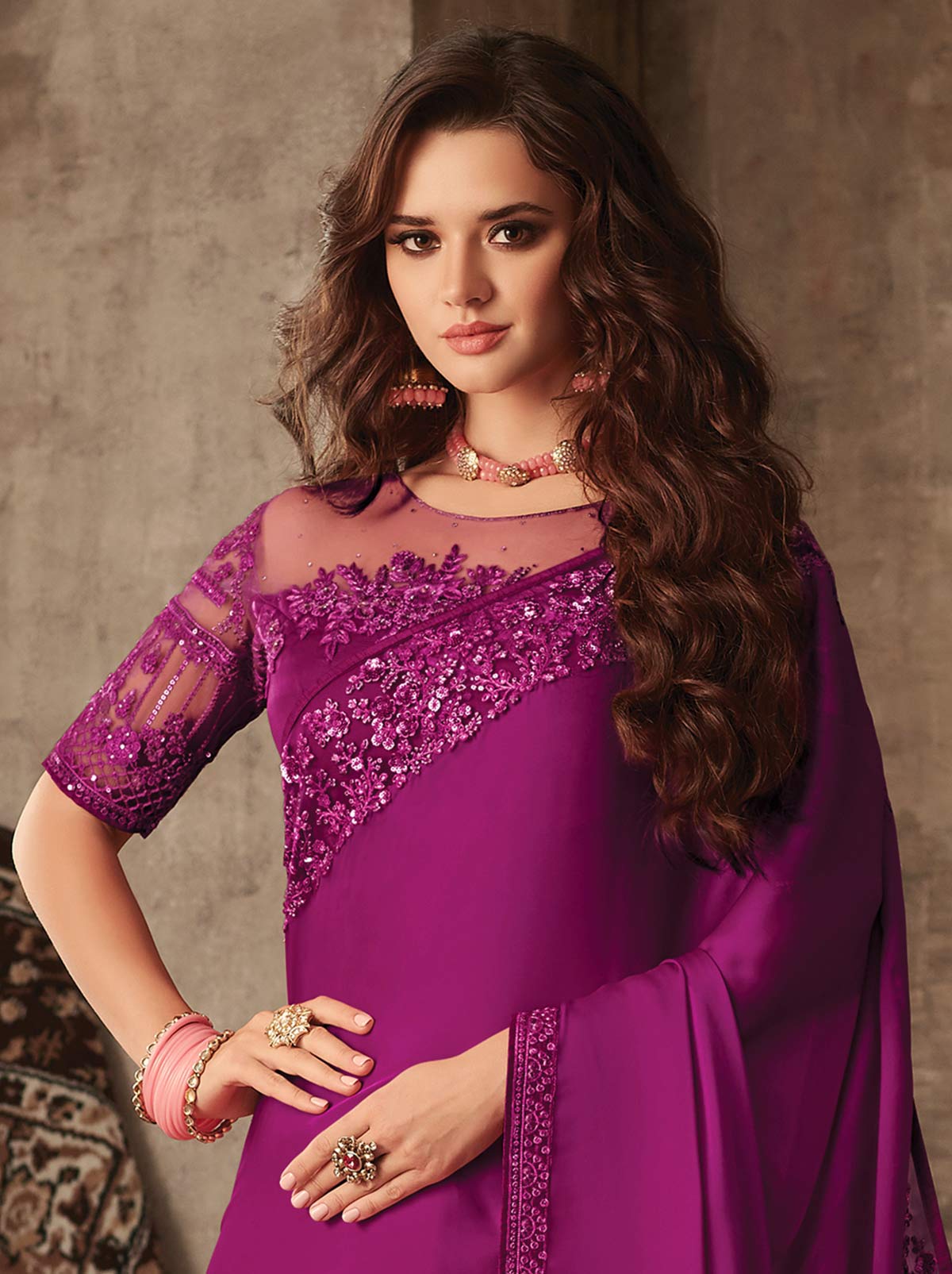 Alluring purple classic plain mulmul silk saree - TrendOye