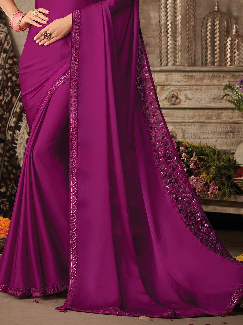 Alluring purple classic plain mulmul silk saree - TrendOye