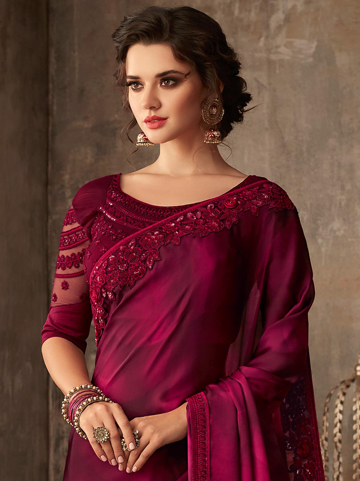 Elegantly rich purple classic plain mulmul silk saree - TrendOye