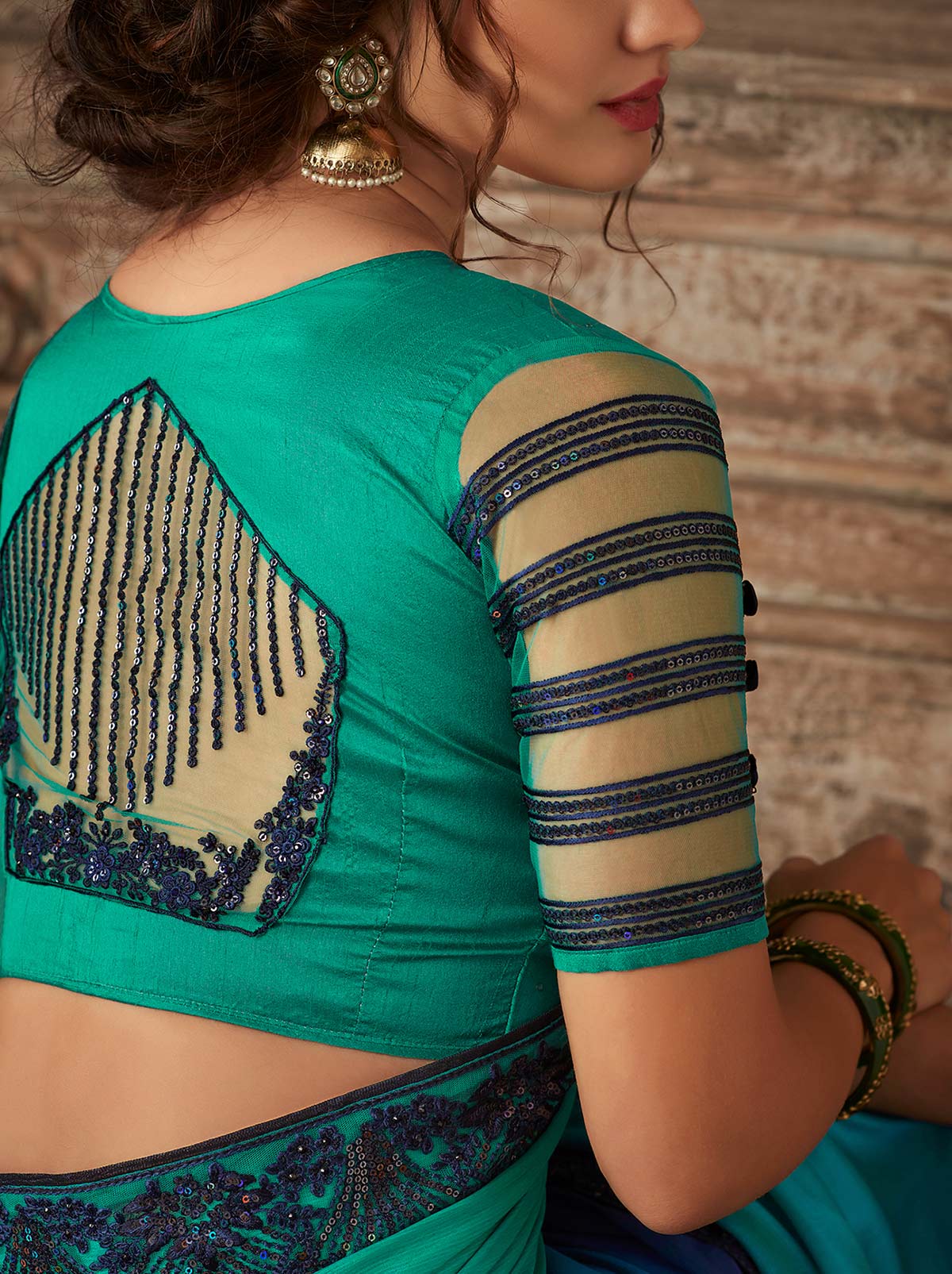 Mesmerizing blue dual-tone gradient chiffon silk saree - TrendOye