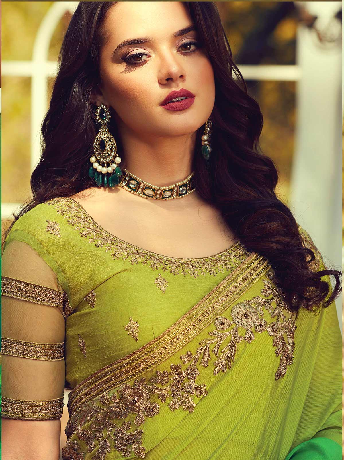 Refreshing green dual-tone gradient mulmul silk saree - TrendOye