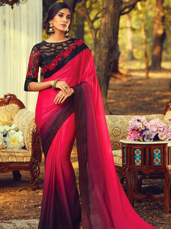 Beautiful pink mulmul silk saree for daytime events - TrendOye