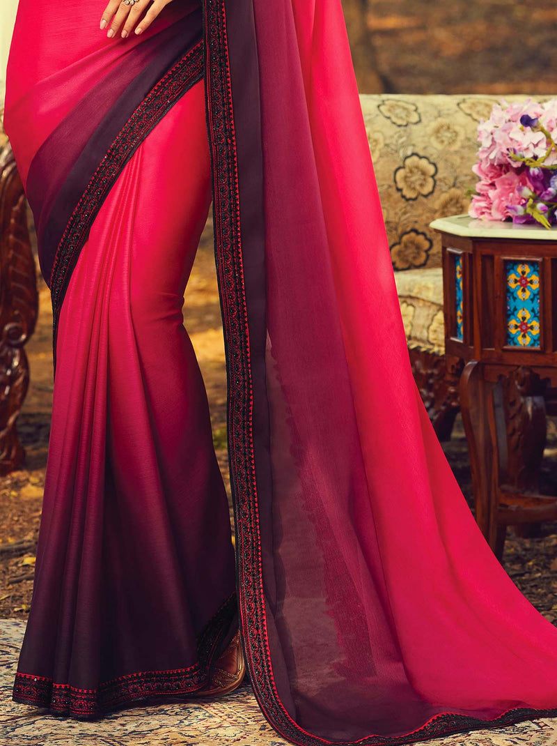 Beautiful pink mulmul silk saree for daytime events - TrendOye