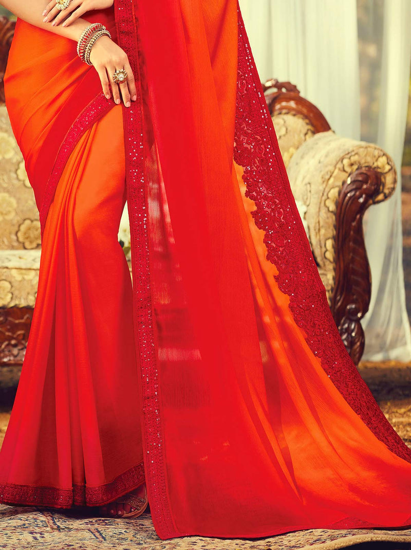 Joyful orange classic plain silk saree - TrendOye