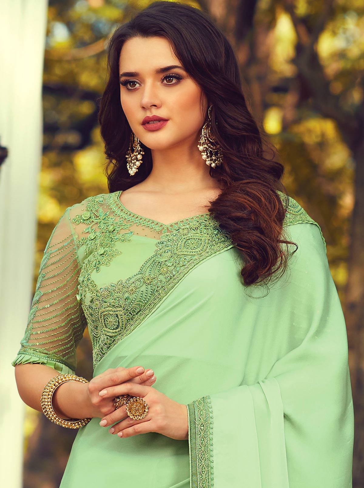 Fresh sea-green classic plain silk saree - TrendOye