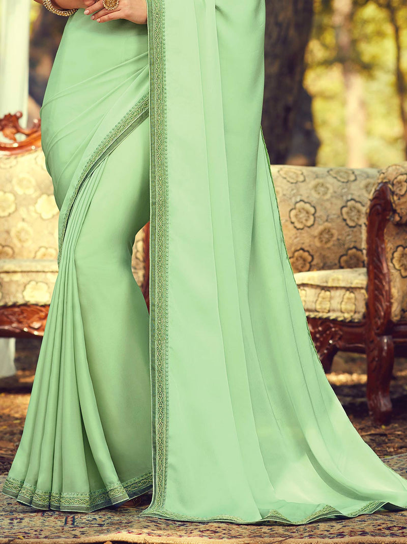 Fresh sea-green classic plain silk saree - TrendOye