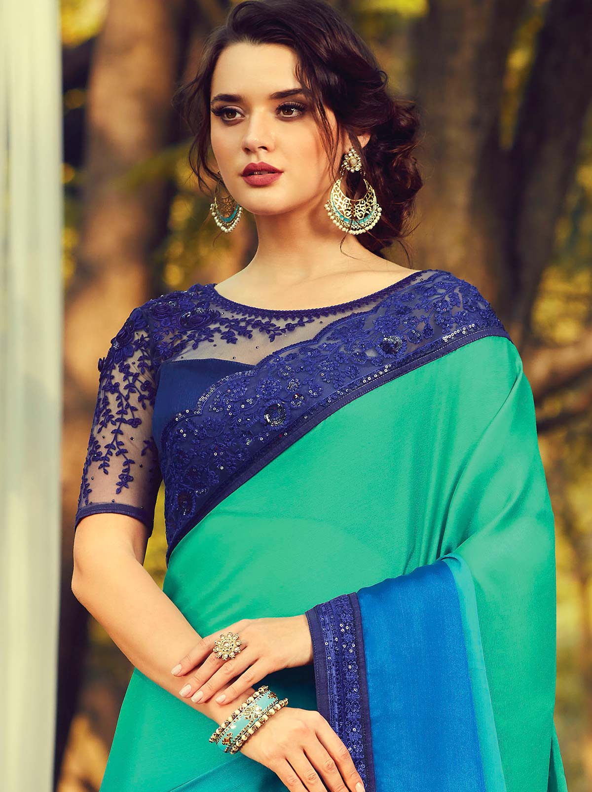 Marvellous dual blue tone gradient silk saree - TrendOye