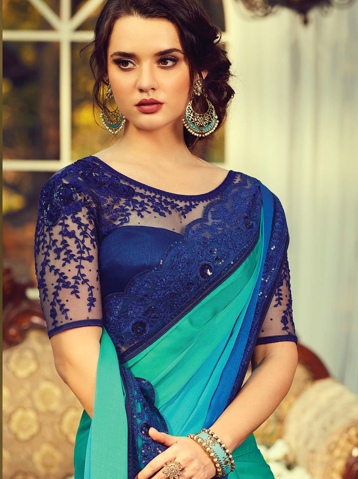 Marvellous dual blue tone gradient silk saree - TrendOye