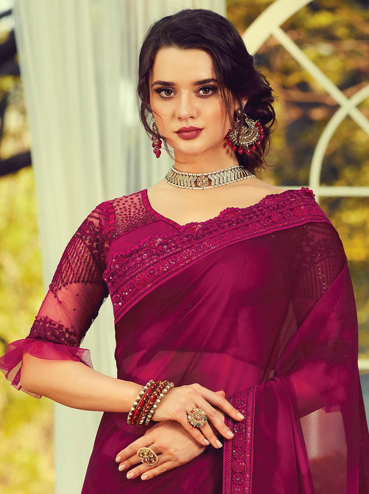 Exquisite purple classic plain georgette saree - TrendOye