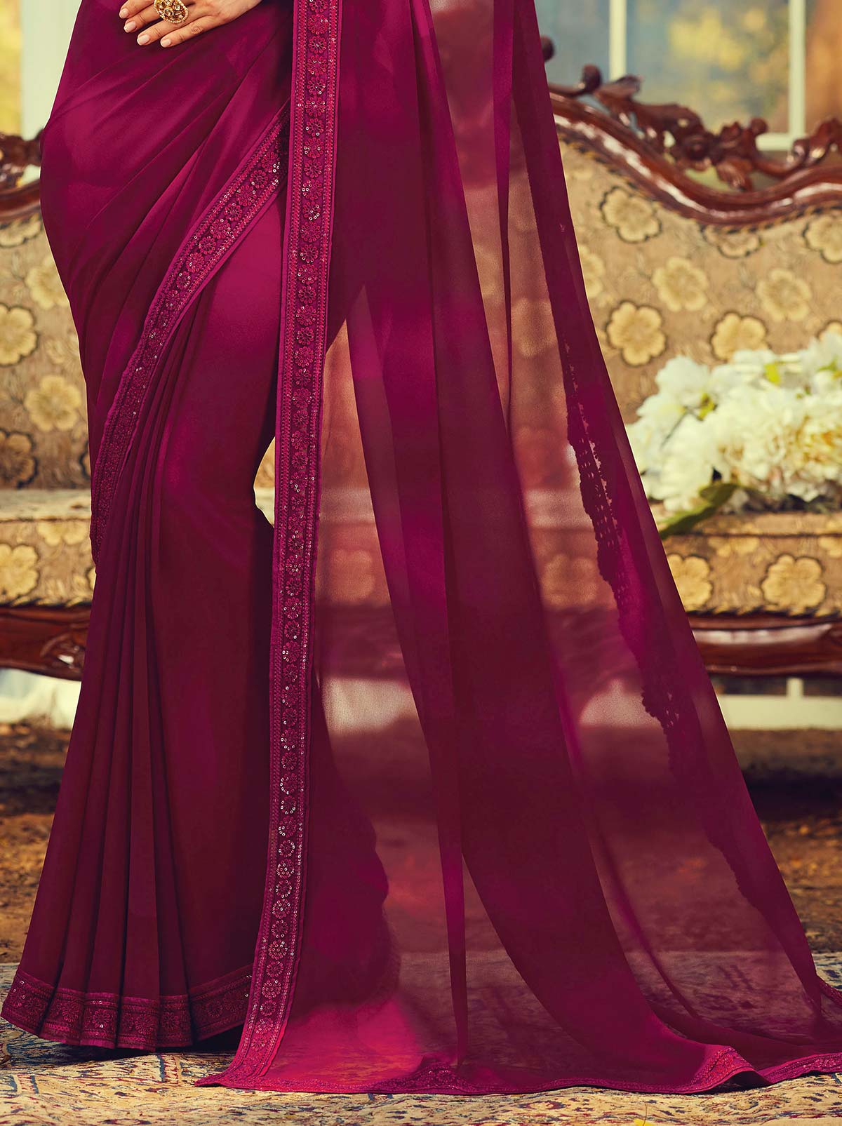 Exquisite purple classic plain georgette saree - TrendOye