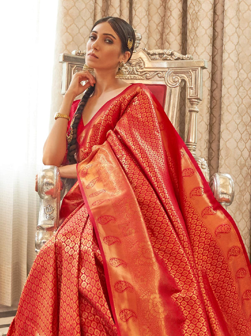 Opulent Orange TrendOye Wedding Saree With Designer Blouse Fabric - TrendOye